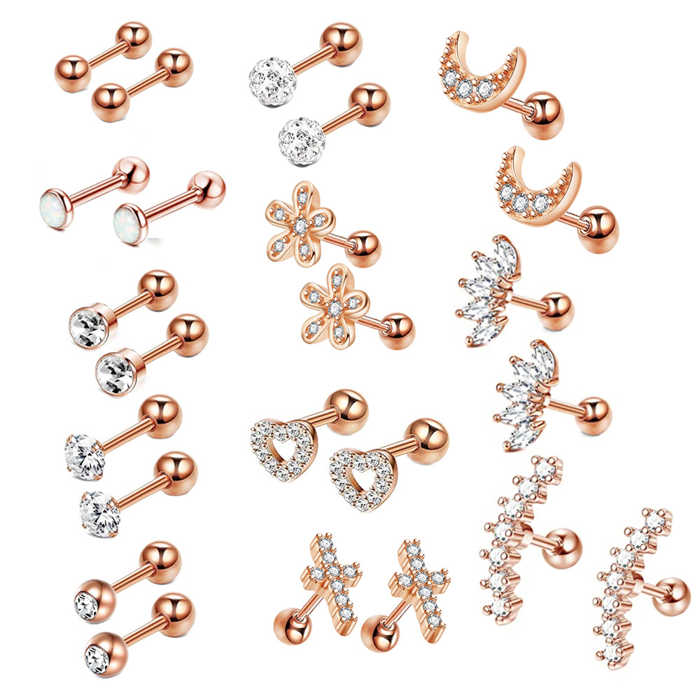 Amazon Zircon Threaded Earrings Stainless Steel Piercing Ear Bone Nail Set Cartilage Earrings Set - Image 3