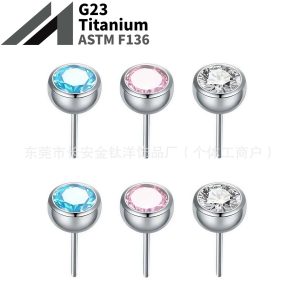 F136 Titanium Plug-In 5A Zircon Nose Nail Lip Nail Pin Ear Nail Ear Bone Nail G23 Titanium Piercing Jewelry