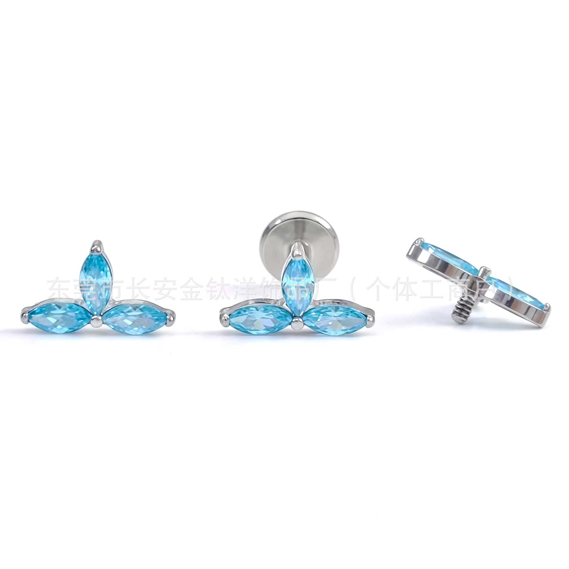 F136 Titanium Clover Earrings Marquise Zircon Ear Bone Nails Cochlear Nails Piercing Jewelry - Image 3