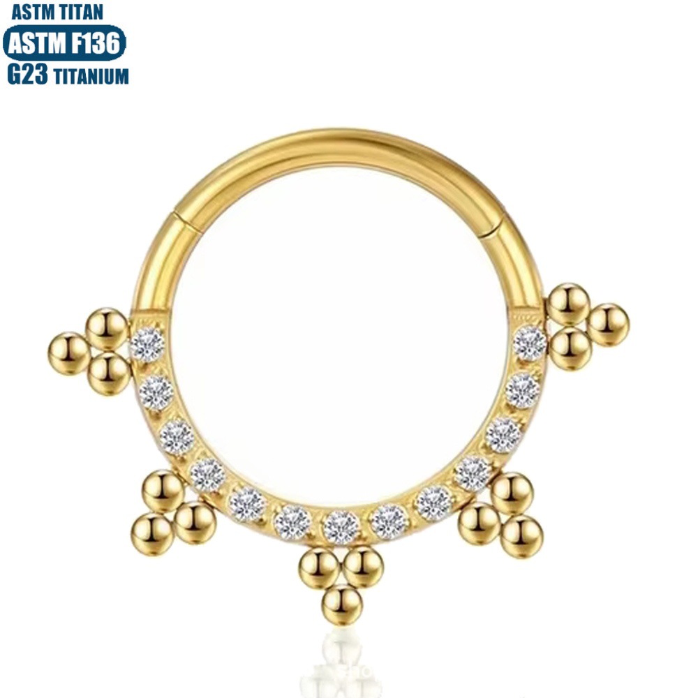 Titanium Alloy Septum Ring Nose Piercing Jewelry with Zircon Welded Beads - Black 1.2x12mm - Image 2