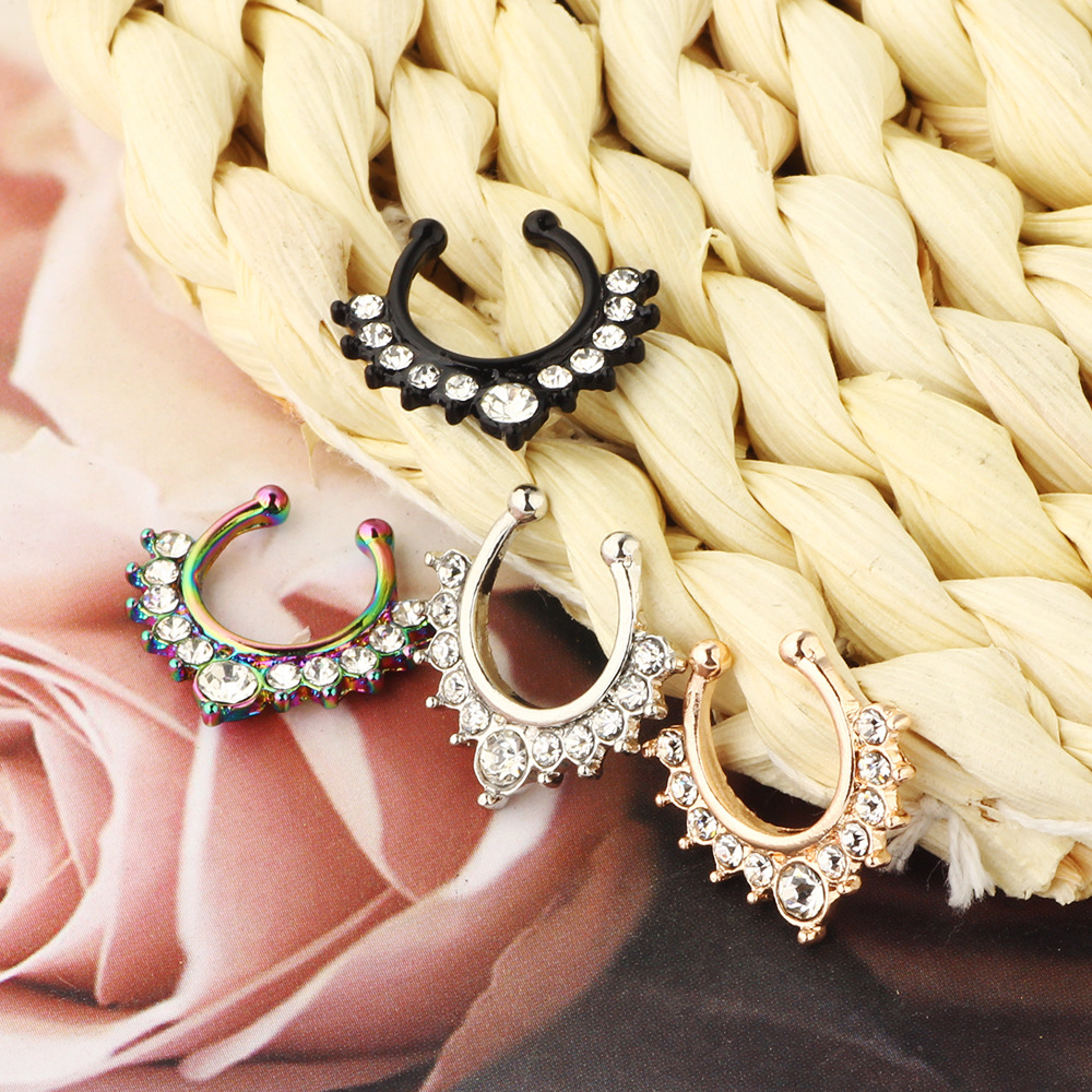 Rose Gold Stainless Steel Fake Nose Ring Geometric Hoop Piercing Jewelry - Image 5