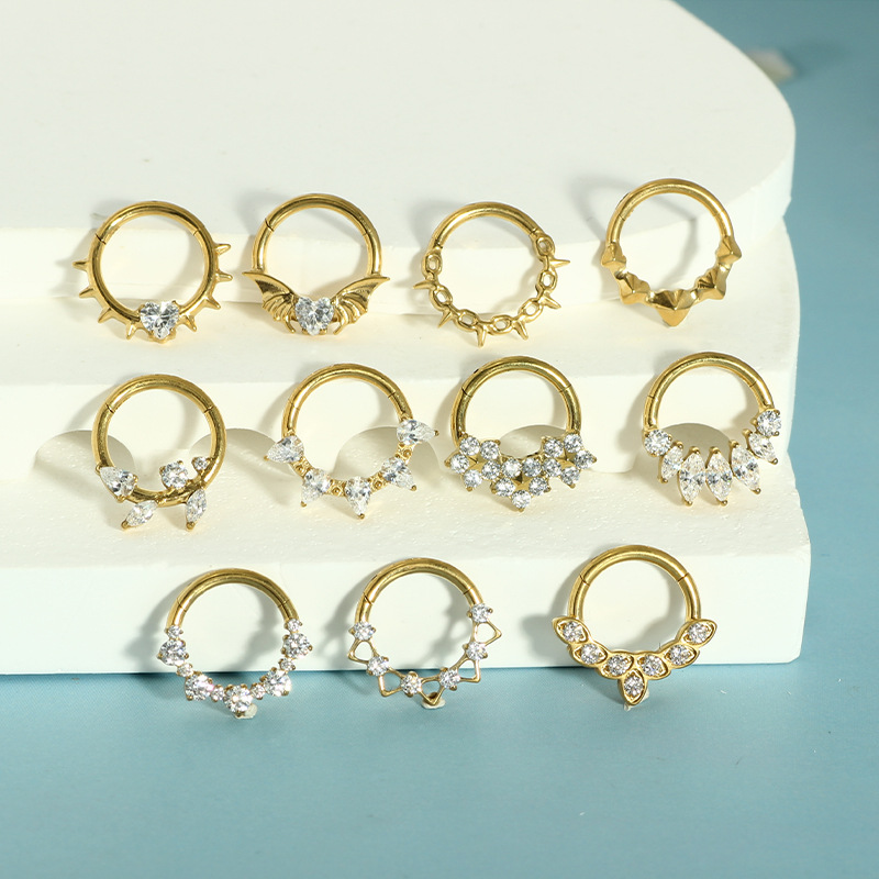 G23 Titanium Oval Zircon Septum Nose Ring Closed Ring Earring Cochlear Piercing Jewelry - Image 3