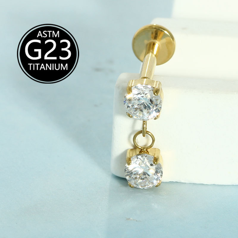 F136 Titanium Lip Nail Round Zircon Water Drop Pendant Earrings G23 Titanium Flat Bottom Internal Thread Marquise Ear Bone Nail - Image 5