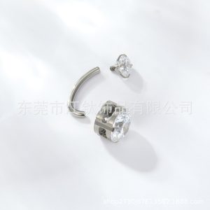 G23 Titanium Curved L-Bar Navel Ring with Zircon Double Head Inlaid G23 Titanium Alloy Body Piercing Jewelry