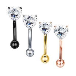 16G Zircon Big Love Heart Ear Nail Screw Ball Arc Earrings European American Piercing Jewelry Eyebrow Nail Eyebrow