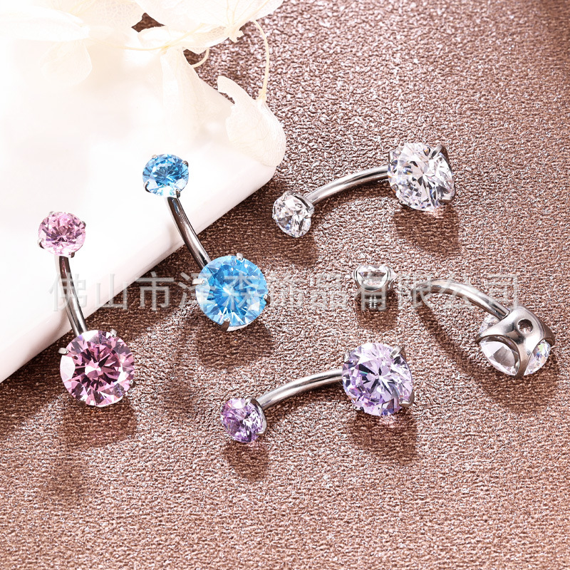 F136 Titanium Alloy Four-Claw 5A Round Zircon Navel Ring G23 Titanium Belly Button Jewelry - Image 2