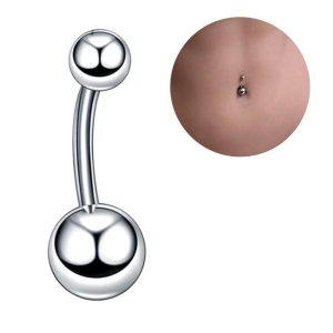 G23 Titanium Double Ball Navel Ring with CZ Diamond - 1.6mm 14G Belly Button Piercing Jewelry