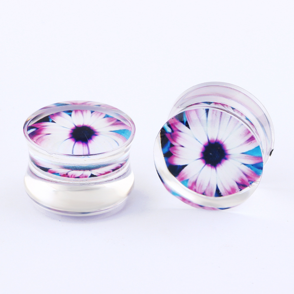 Transparent Acrylic Auricle Piercing Jewelry Ear Expander Purple Chrysanthemum for Amazon EBAY - Image 3