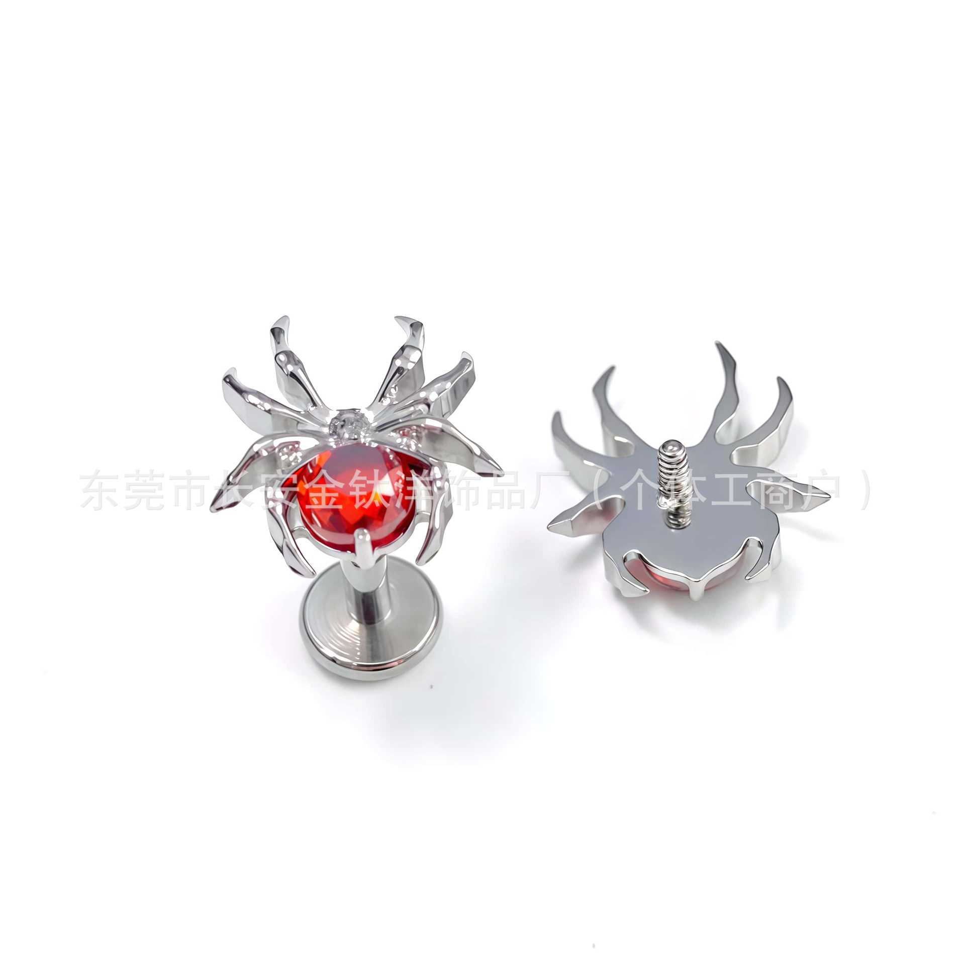 F136 Titanium Red Spider Bezel Fireworks Zirconium Earrings Cochlear Nails G23 Titanium Alloy Body Piercing Jewelry Ear Bone Nails - Image 3