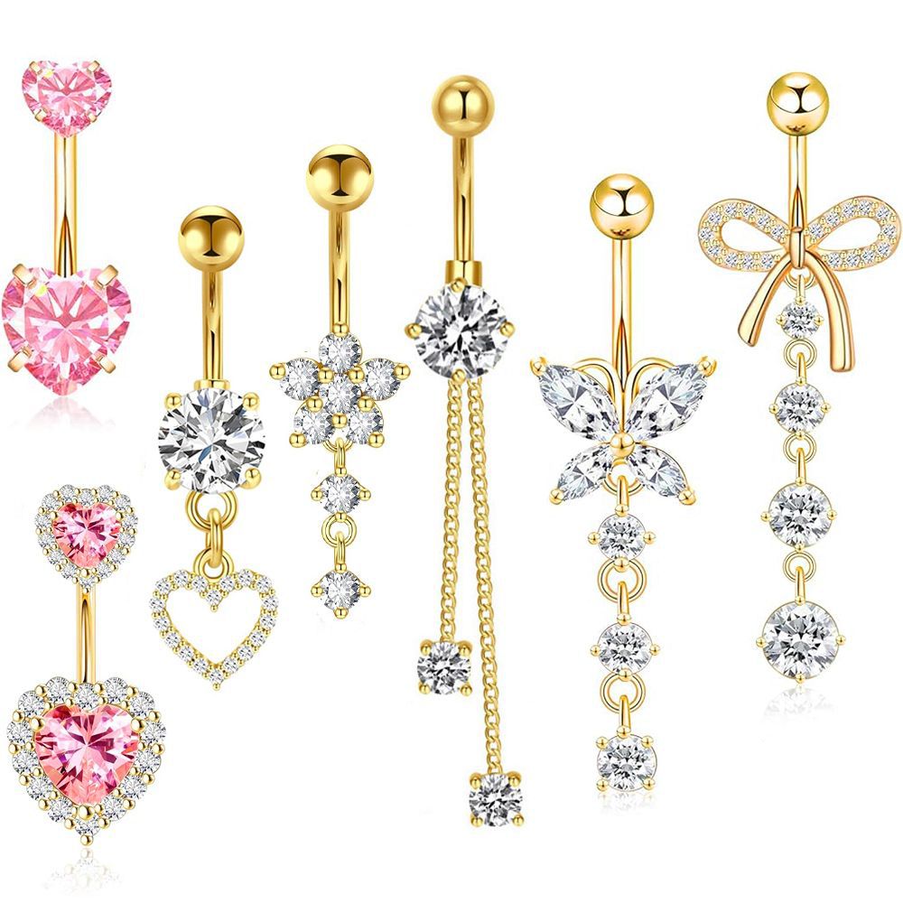Amazon Hot Sale 5PCS Silver Navel Ring Set Stainless Steel Super Flash CZ Belly Button Jewelry - Image 2