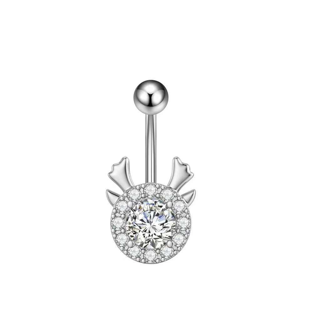 Deer Antler Navel Ring - Stainless Steel CZ Belly Button Jewelry for Women - Image 3