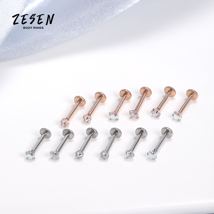 Cross-Border New Personality Zircon Stainless Steel Lip Nail Lip Ring European and American Thread Inner Tooth Lip Decoration Piercing Jewelry Wholesale - Image 3