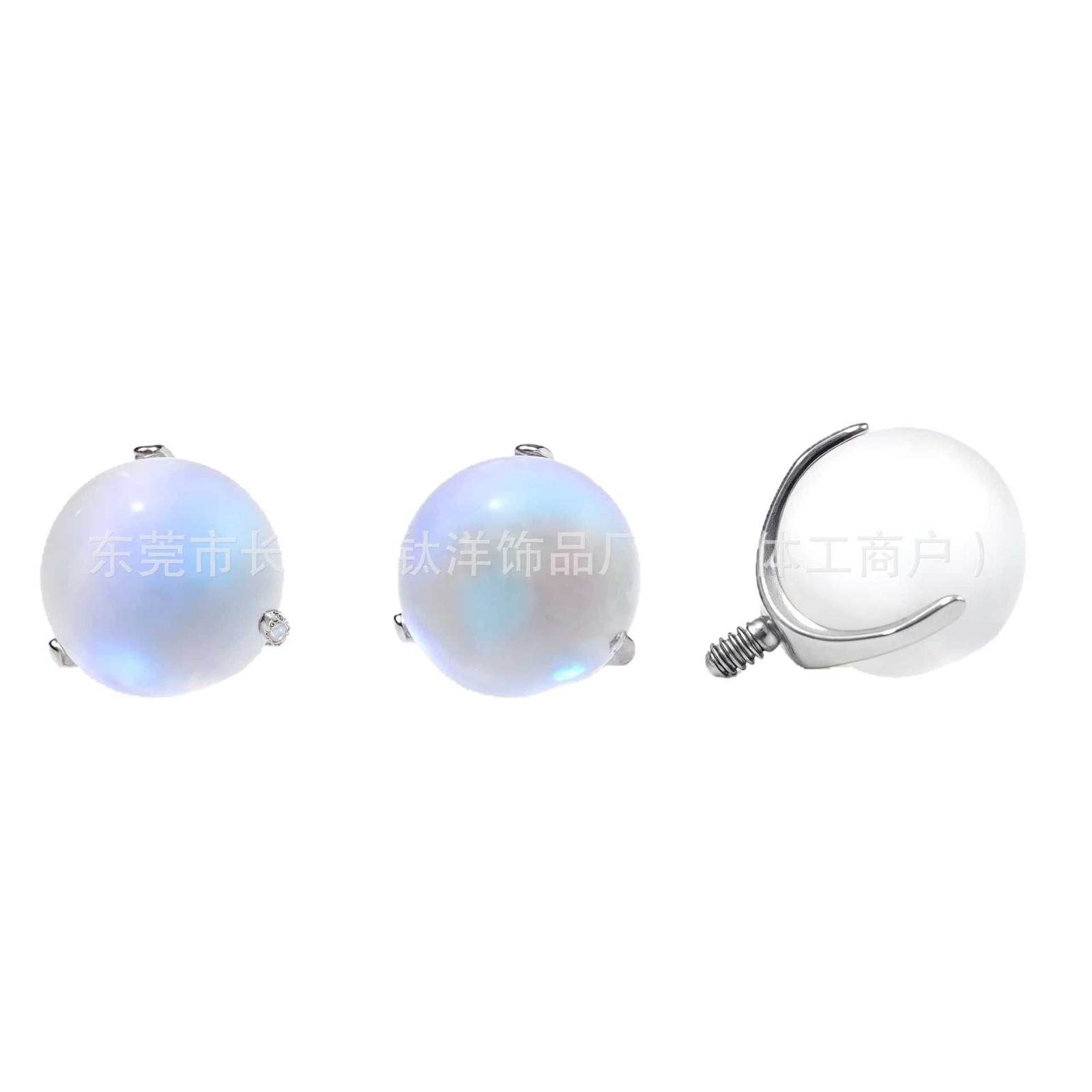 F136 Titanium Three-Claw Bezel Frosted Moonstone Lip Nail Tongue Nail Ear Bone Nail G23 Titanium Alloy Piercing Jewelry - Image 5