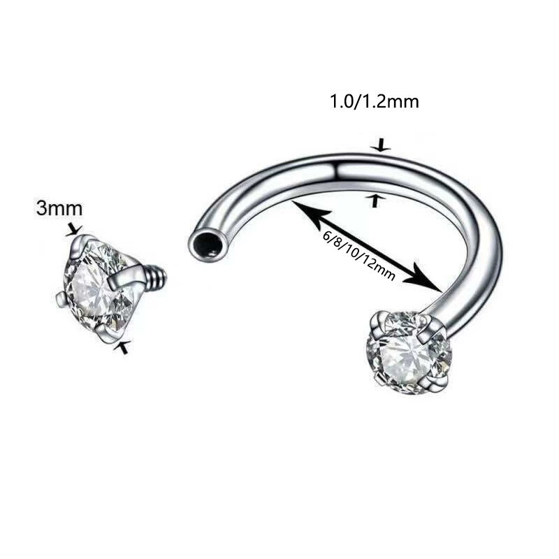 G23 Titanium Horseshoe Ring with Zircon Inlay Lip Eyebrow Cartilage Piercing Jewelry - Image 3