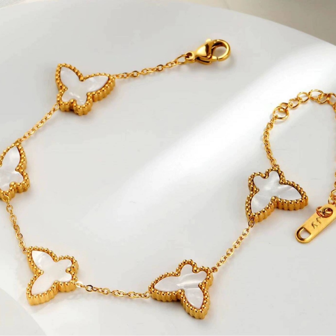 Butterfly Double-Sided Lucky Flower Bracelet Necklace Earrings Set 18K Gold Plated Stainless Steel - Image 2