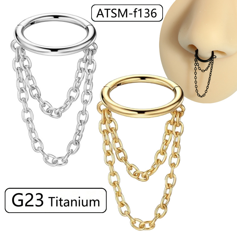 F136 Titanium Nose Ring Tassel Ear Bone Ring Closed Ring Piercing Jewelry for Men and Women Fashion Earrings - Image 5