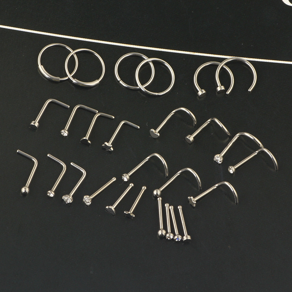 Stainless Steel Geometric Nose Stud Set - Body Piercing Jewelry Accessories Nose Ring Kit - Image 3