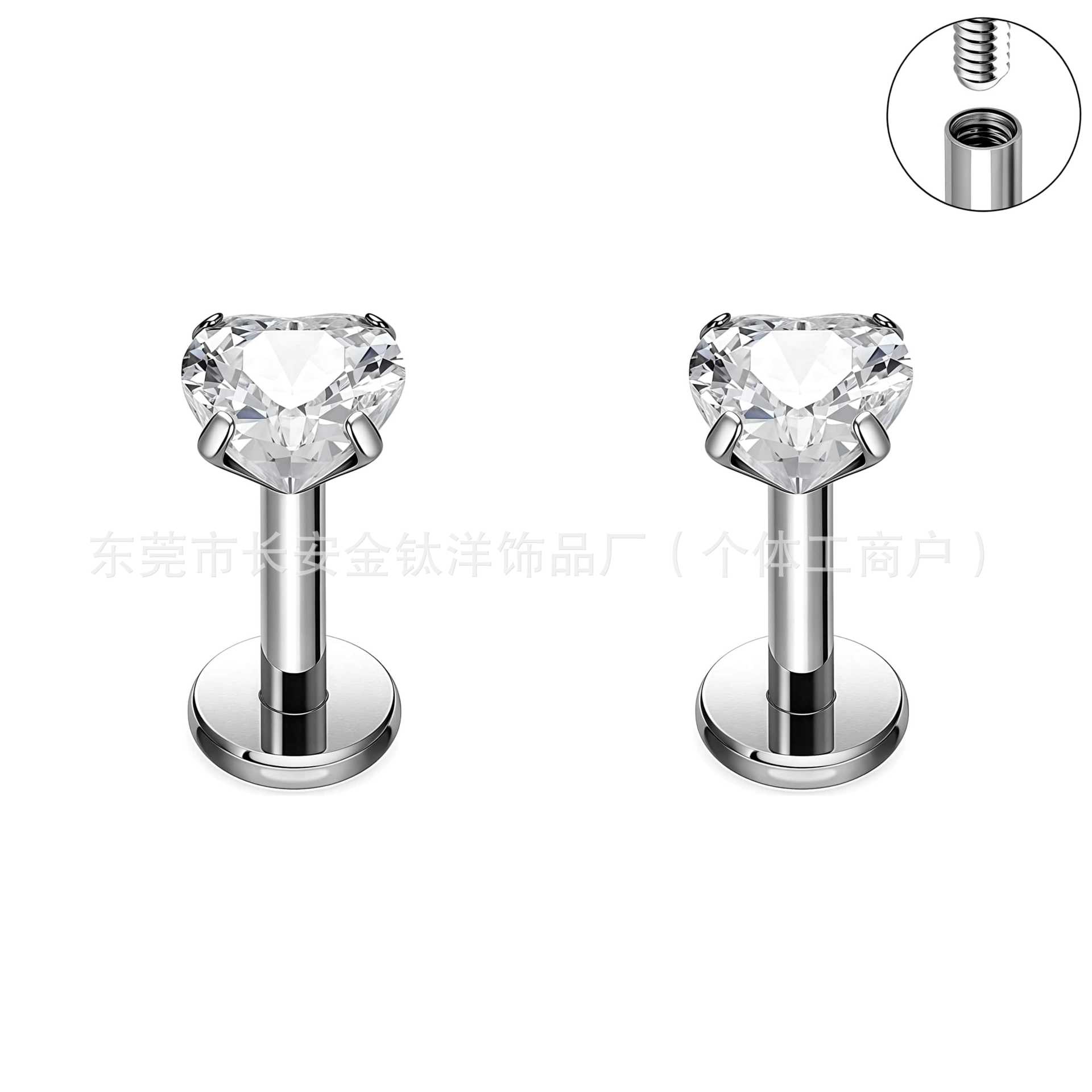 F136 Titanium Four-Claw 5A Heart Zircon Nose Stud Nail Earring Piercing Jewelry - Image 2