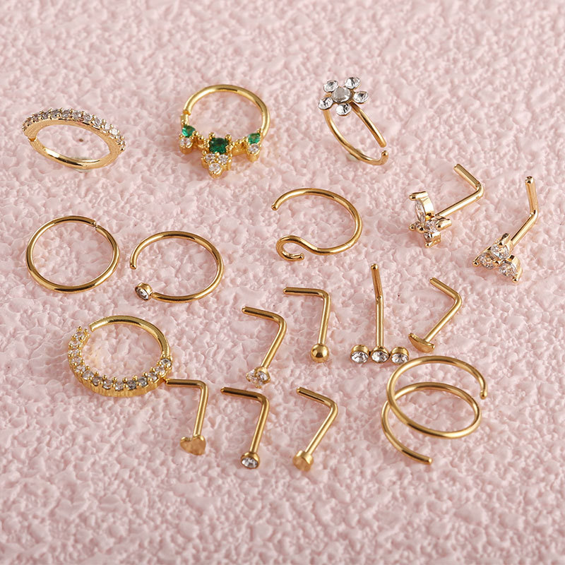 18-Piece Stainless Steel Ear Bone Studs and Nose Studs Set, Non-Removable Side Nose Studs, Earrings, Nose Jewelry, Piercing Wholesale - Image 4