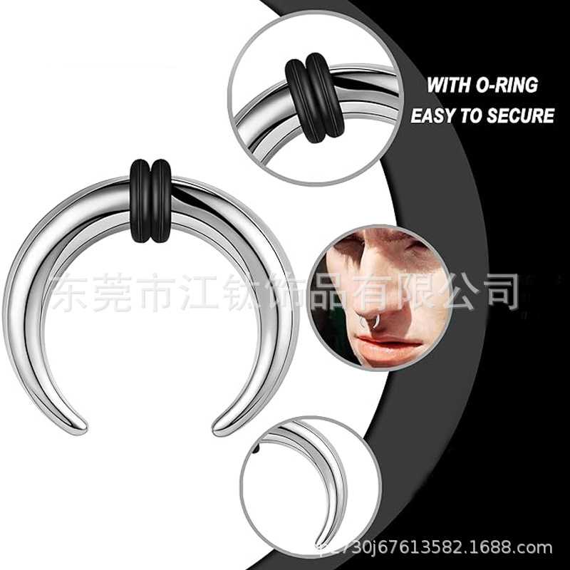 G23 Titanium Pointed Horn Curved Earplug Nose Ring Body Piercing Jewelry - ASTM F136 - Image 2