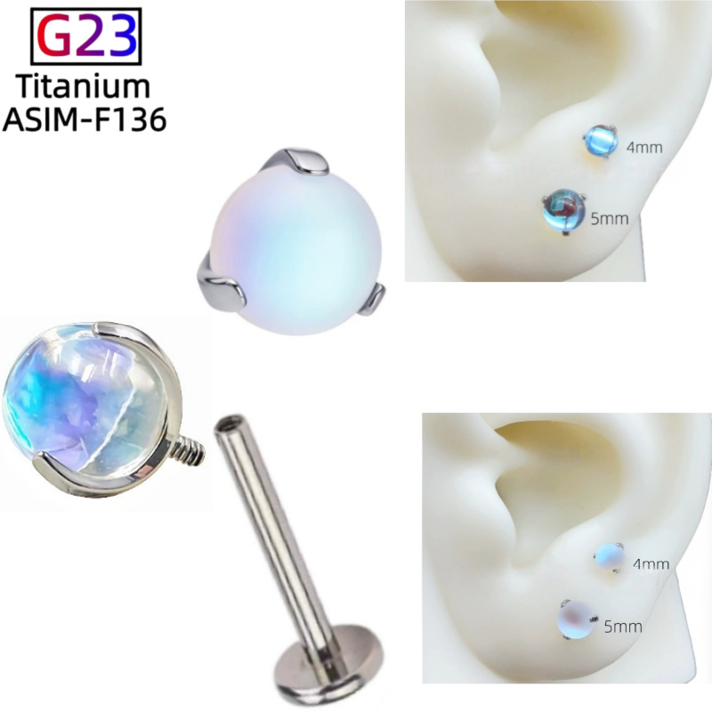 F136 Titanium Three-Claw Empty Holder with Moonlight Ball, DIY Claw Holder Accessory, G23 Titanium Alloy Piercing Jewelry - Image 2