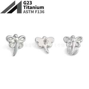 F136 Titanium Finely Carved 3D Dragonfly Animal Ear Studs Nose Studs Ear Bone Studs G23 Titanium Body Piercing Jewelry