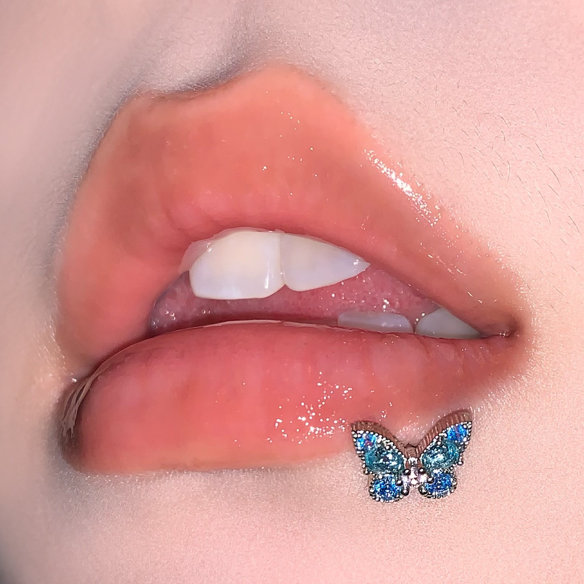 Blue Butterfly CZ 16G/18G Labret Stud 316L Surgical Steel Lip Piercing Jewelry for Women Men - Image 3