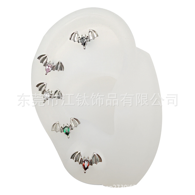 Bat Head G23 Titanium Alloy Ear Stud Cartilage Piercing Jewelry Gold with White Zircon - Image 3