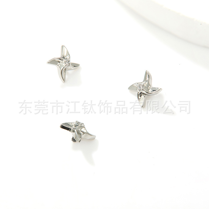 Titanium Ear Bone Nail Windmill Inlaid 5A Zircon Lip Nail G23 Titanium Alloy Piercing Jewelry - Image 2