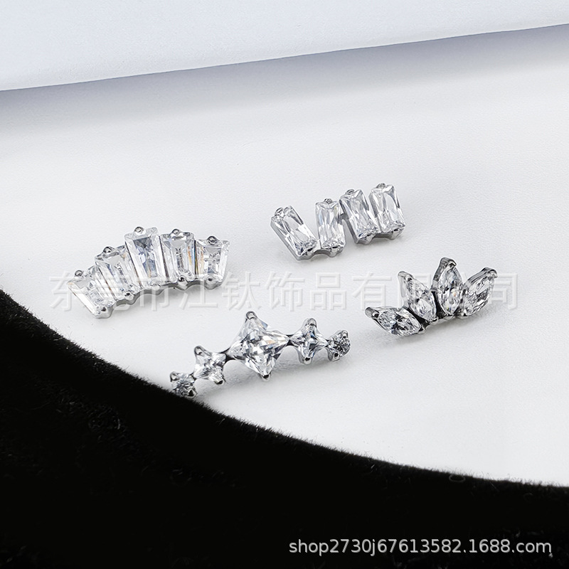 G23 Titanium Alloy Horse Eye Shape Cartilage Stud Earring with Cubic Zirconia - Image 2