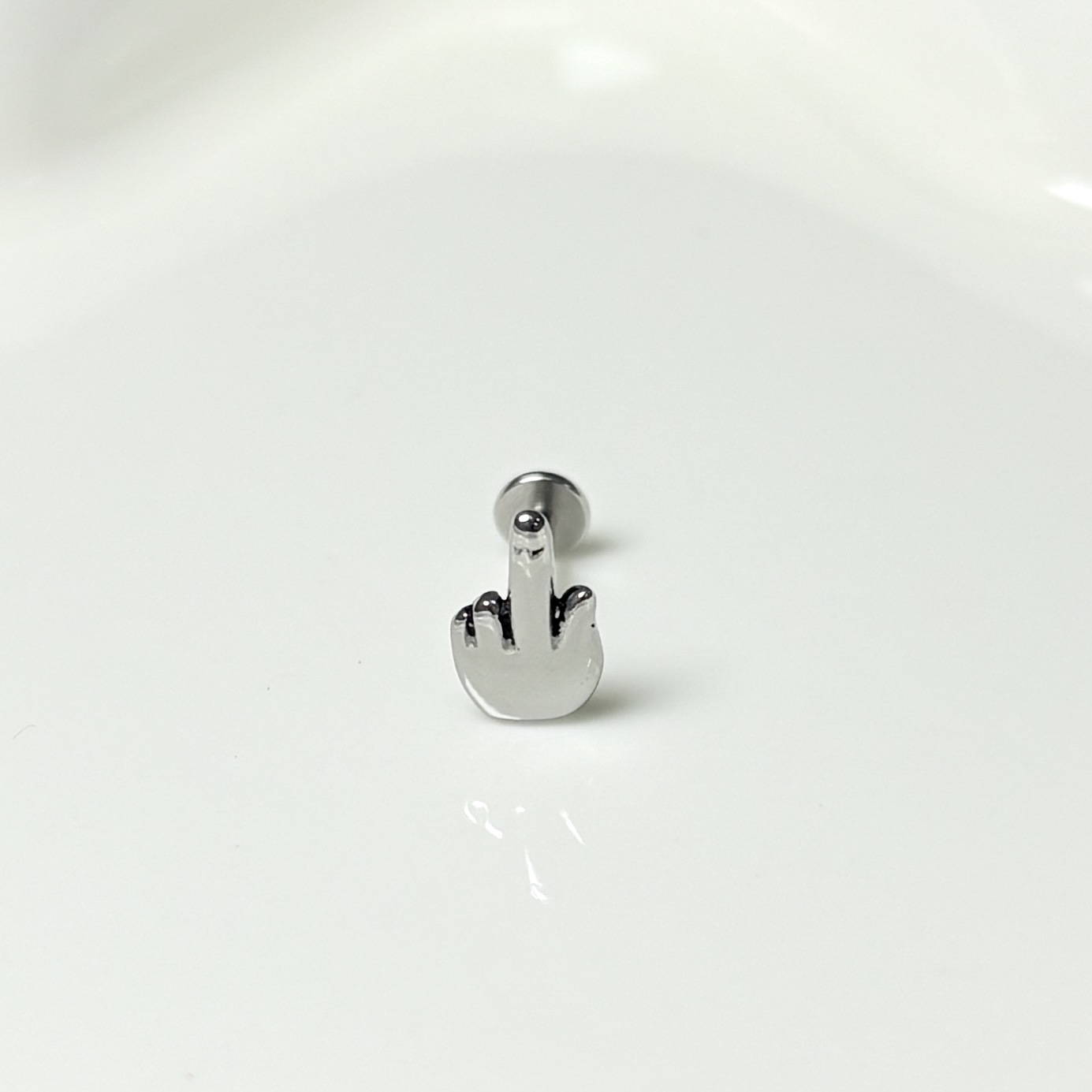 Abstract Middle Finger Lip Stud - 316L Surgical Steel/Internally Threaded Niche Punk Piercing Jewelry Wholesale - Image 4