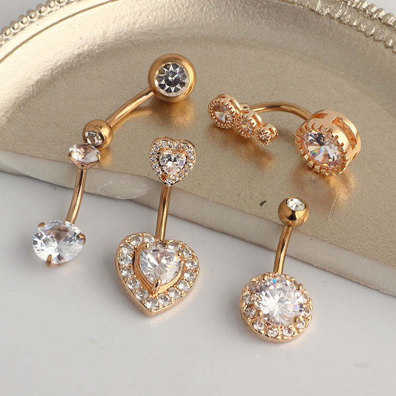 Heart Shape Rose Gold Navel Ring Stainless Steel Zircon Belly Button Ring Body Piercing Jewelry - Image 4