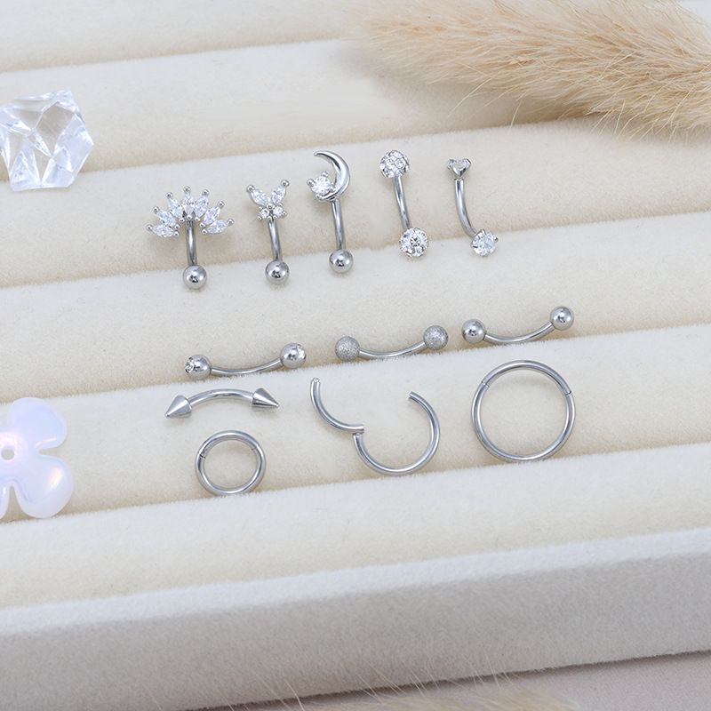 Zircon Flower Eyebrow Stud Ear Cartilage Piercing Jewelry Silver Tone 316L Surgical Steel - Image 3