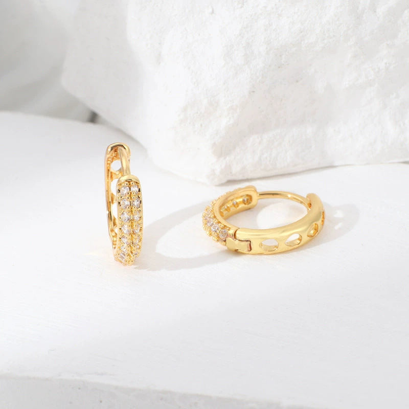 Double Row Micro-set Zircon Ear Cuff Earrings for Women, Geometric Gold Hoop Ear Cuff, Simple Elegant Ear Wrap - Image 2