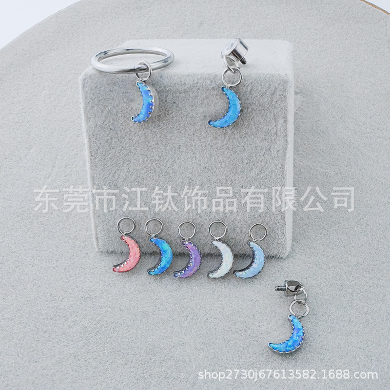 ASTM F136 Titanium Welded Ring Pendant Moon Opal Cartilage Earring Piercing Jewelry JT812 - Image 4