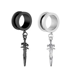 25mm Externally Threaded Ear Auger Pendant Geometric Earring - Black 18K Gold Plated