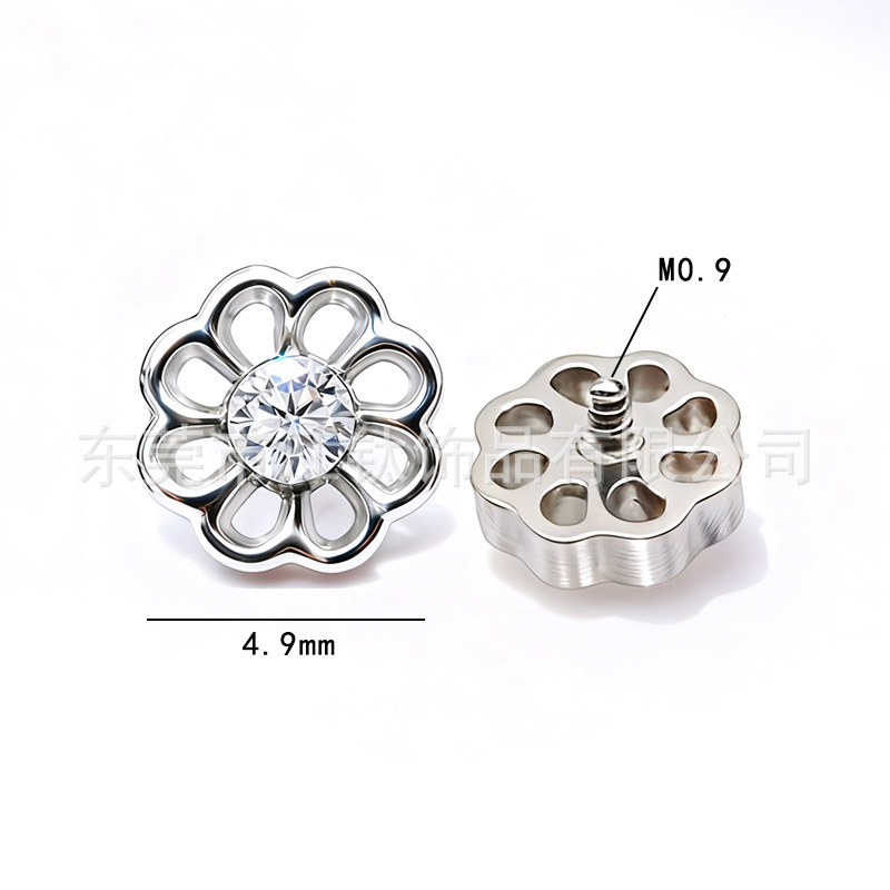ASTM F136 Titanium Alloy Flower Earring with Zircon Inlay - G23 Titanium Body Piercing Ear Stud - Image 2