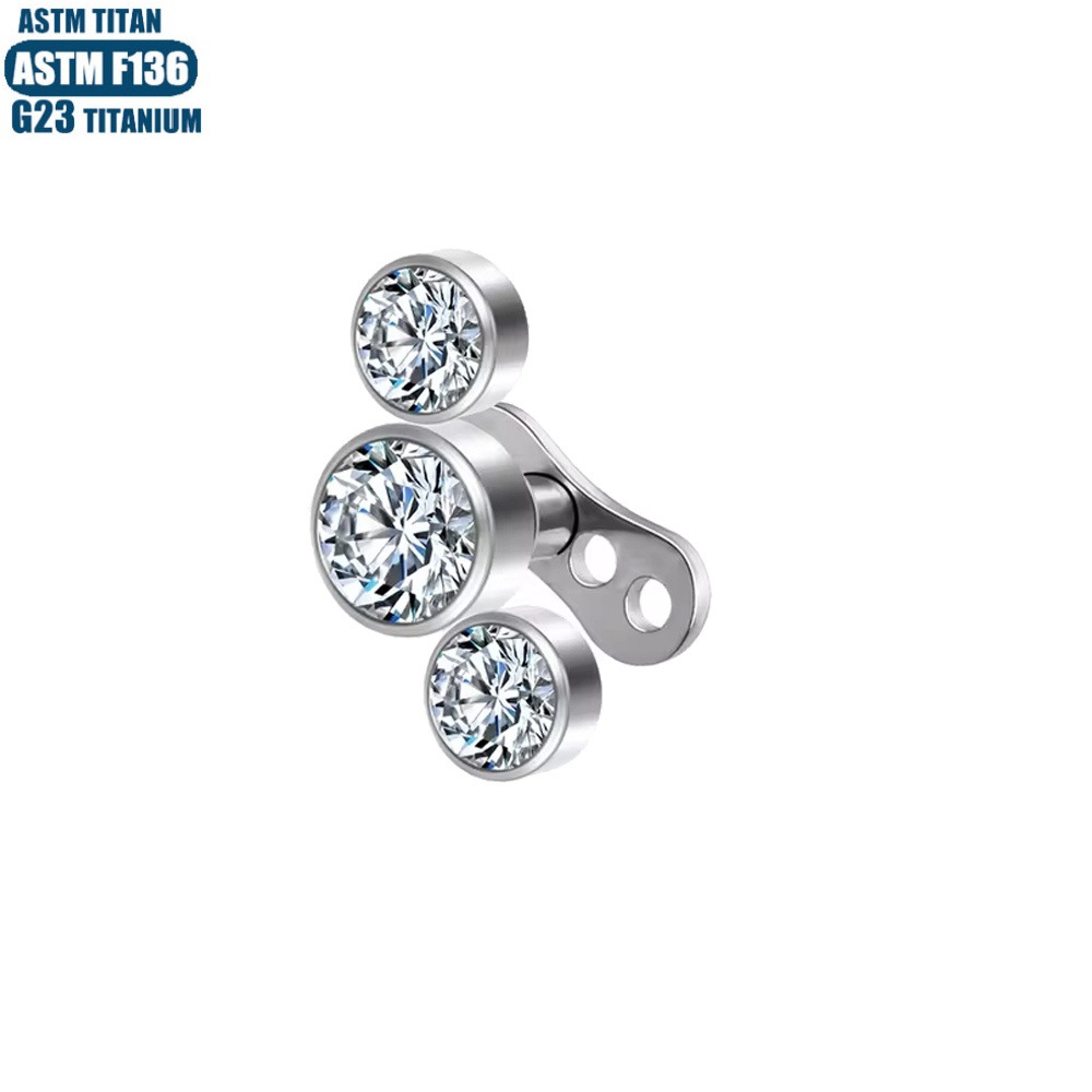 G23 Titanium Clavicle Nail with Zircon Internal Thread Body Piercing Jewelry Concave Base Dermal Anchor - Image 2