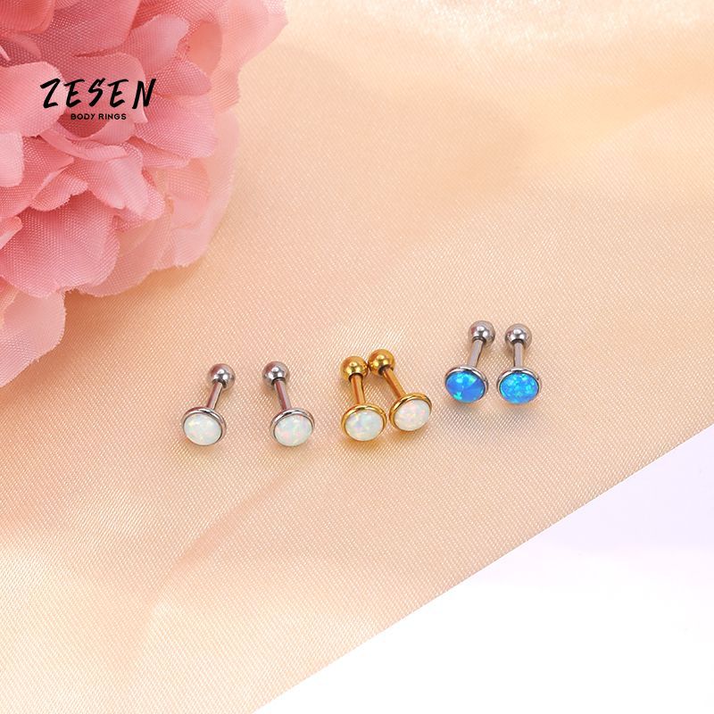Mini Opal Earrings for Women, Titanium Steel Flat Back Studs, Screw Twist Closure, Simple Elegant Ear Jewelry - Image 3