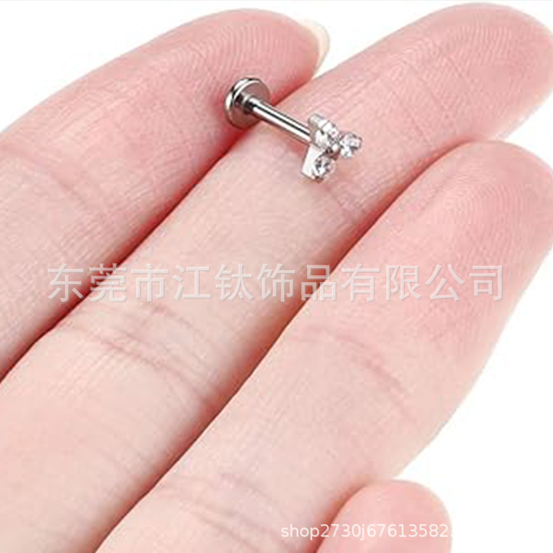 Titanium Ear Stud Triangle Flower Lip Nail with CZ G23 Alloy Piercing Jewelry - Image 3