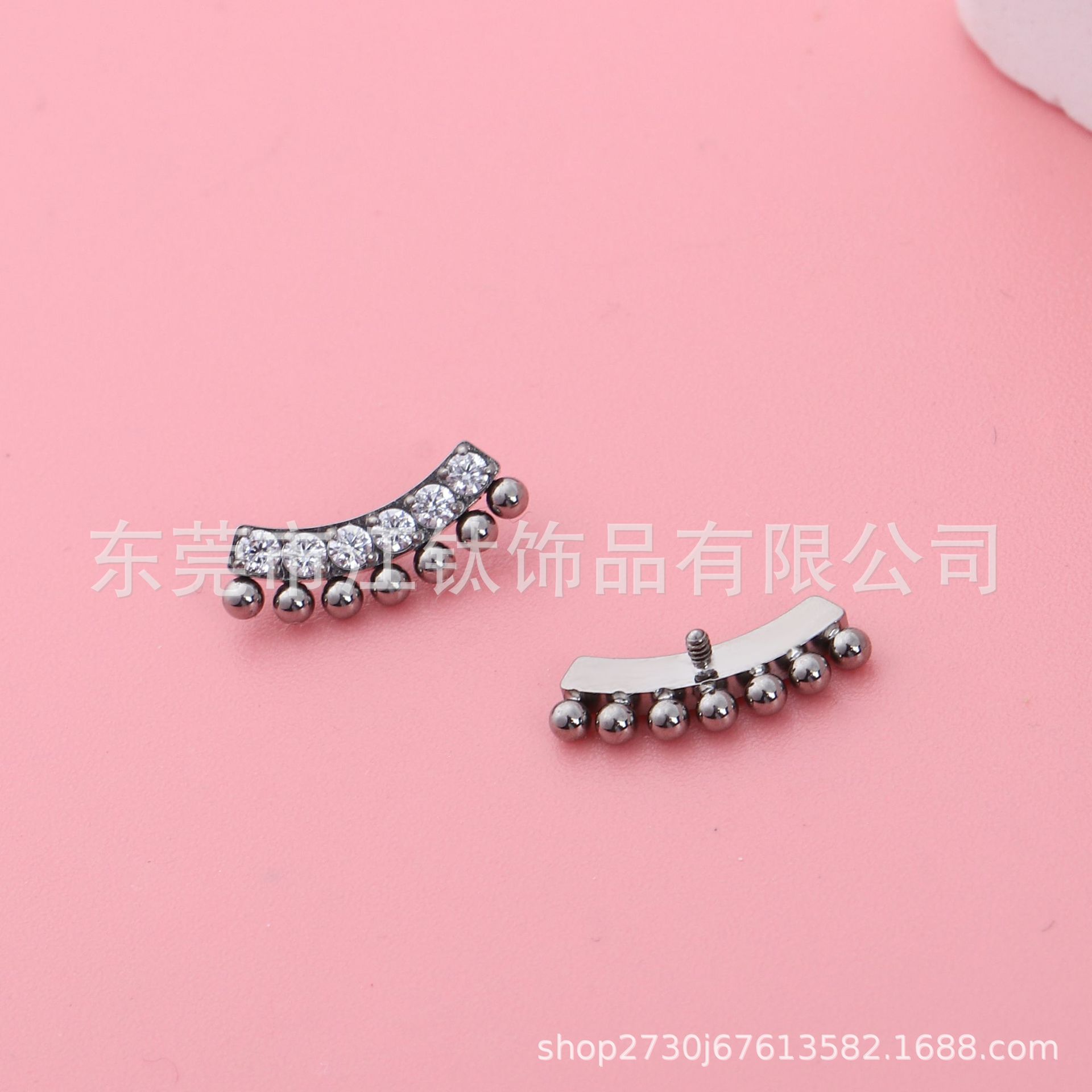 G23 Titanium Alloy Curved Barbell Earring with Zircon Inlay Cross Design Body Piercing Jewelry - Image 3