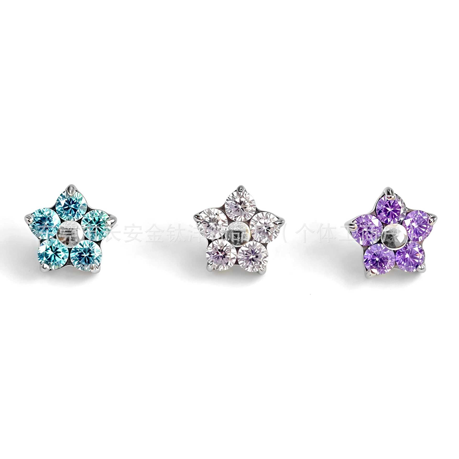 F136 Titanium Flower Five Petals 5A Zircon Earrings Lip Nails Nose Nails Ear Bone Nails G23 Titanium Alloy Piercing Jewelry - Image 3
