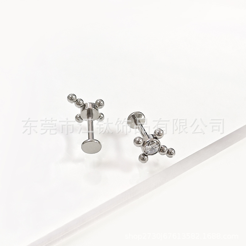F136 Titanium Cross Earrings with 5A Zircon - G23 Titanium Alloy Cartilage Stud Ear Nails for Women Men - Image 2