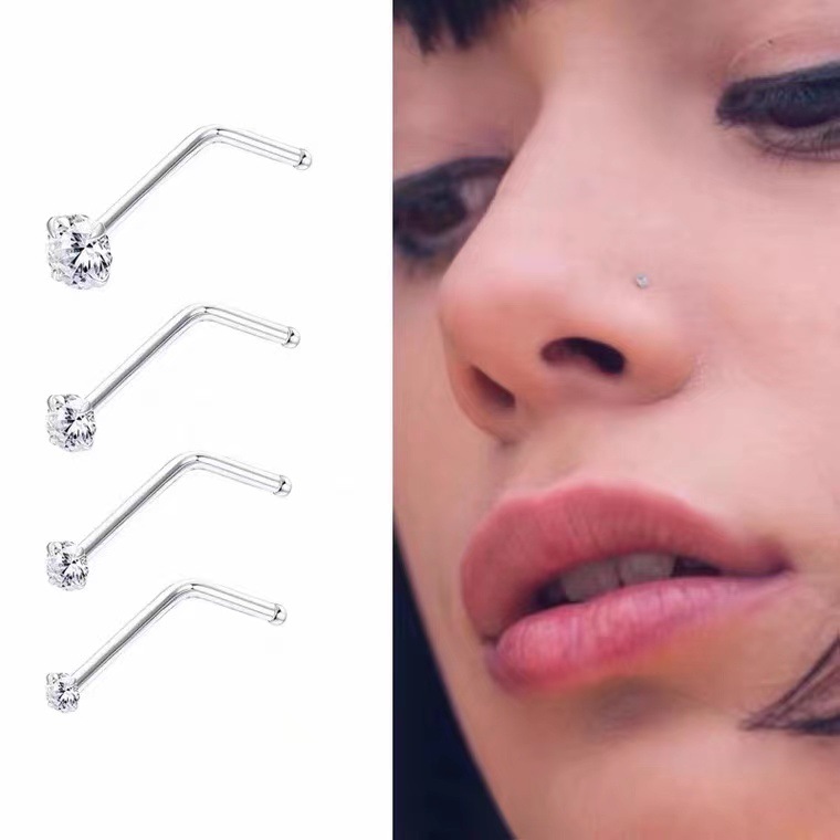 G23 Titanium Inlaid Zircon Nose Stud S L Rod Integrated Nose Piercing Jewelry 16G - Image 5
