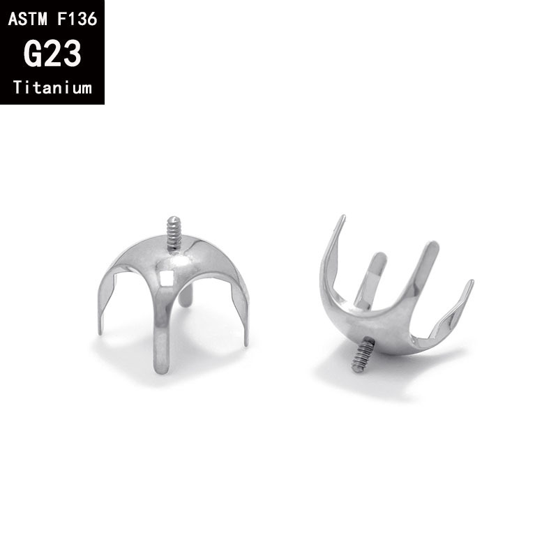 G23 Titanium Rose Cut Round Bottom Four-Prong Earring - Flat Back Labret Stud for Ear Lip Nose Piercing - Image 4