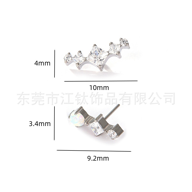 G23 Titanium Alloy Opal Square Cross Body Piercing Ear Stud - Gold/B9 Square Threaded - Image 5