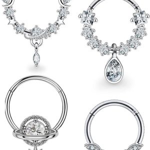 5-Piece Set Stainless Steel Inlaid Zircon Open Nose Ring, Planet Water Drop Earrings, Multifunctional Nose Jewelry
