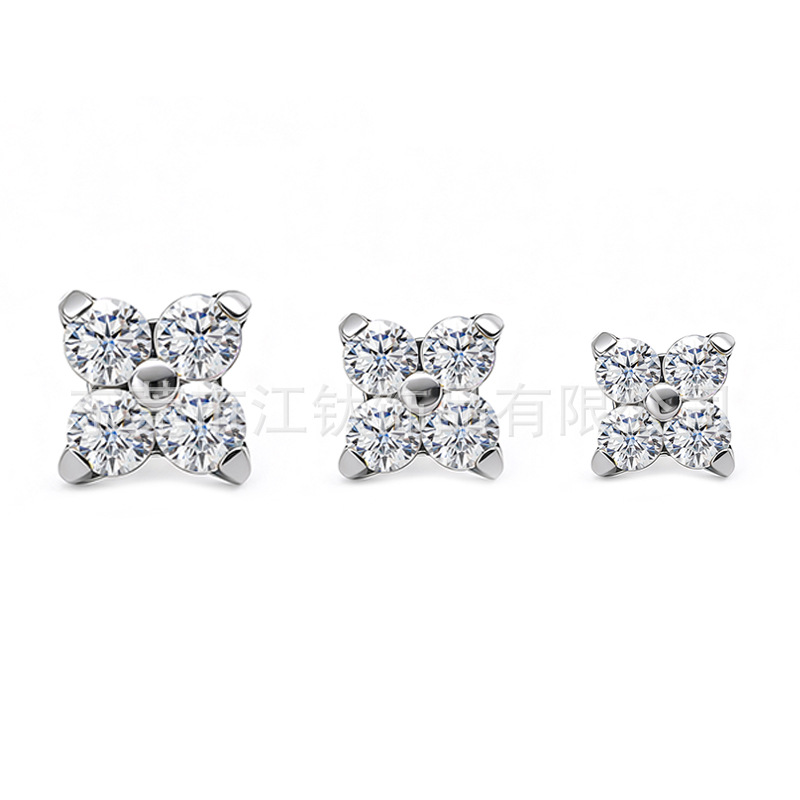 F136 Titanium Ear Studs Clover Petals Inlaid 5A Zircon Lip Nails G23 Titanium Alloy Body Piercing Jewelry Ear Bone Nails - Image 5