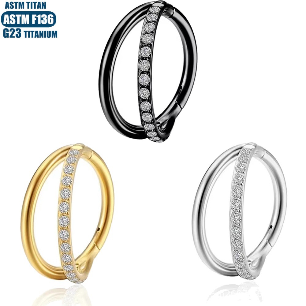 F136 Titanium Double Layer Zircon Nose Ring - Black Earring Cartilage Hoop for Women - Image 5