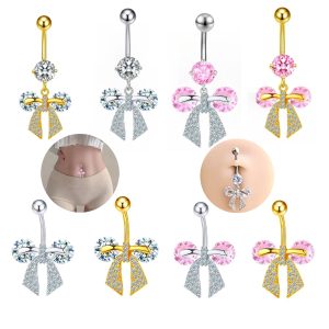 Exotic Geometric High-End Bow Navel Ring with Zircon - Copper Body Piercing Jewelry Wholesale